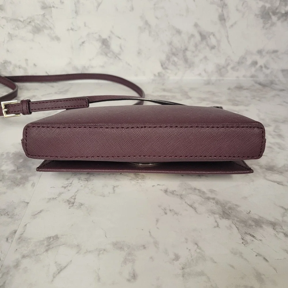 Kate Spade Burgundy Saffiano Leather Crossbody Bag Gold Pyramid Turnlock Plum